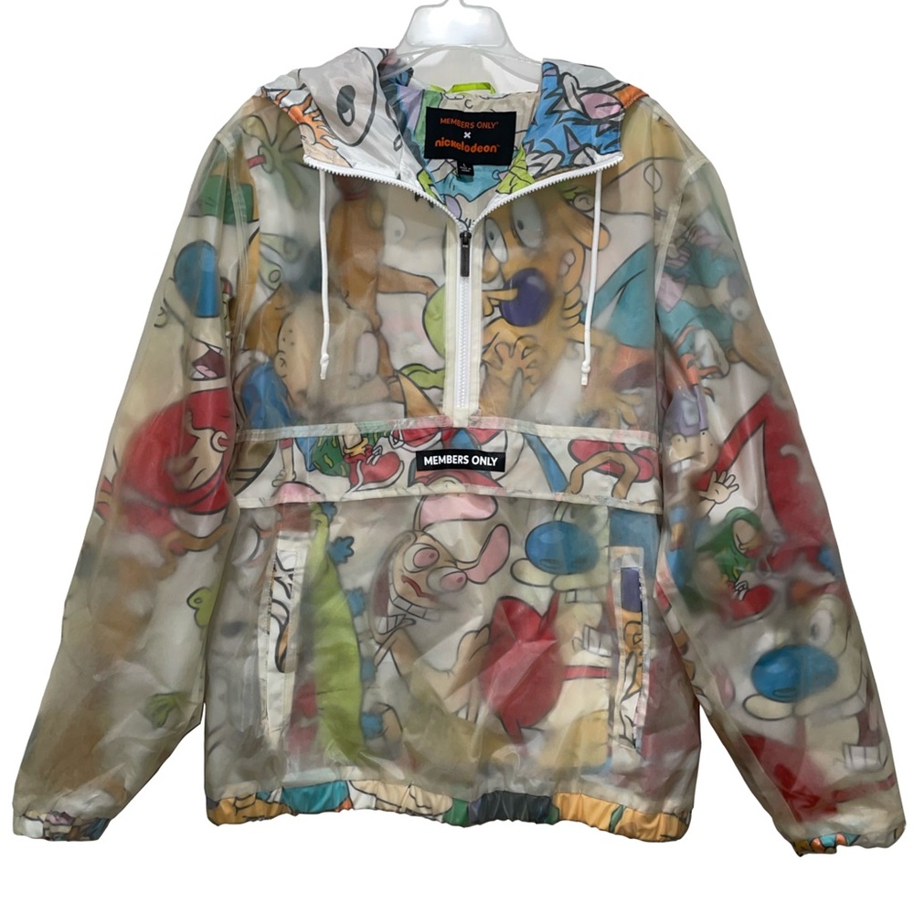 Nickelodeon x Members Only Pullover Half Zip Jacket Mens L Hooded Translucen